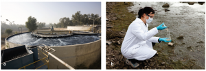 Görsel 1.49 a) Kirli su arıtma tesisi, b) Kimyasal ve biyolojik atıklarla kirletilmiş su