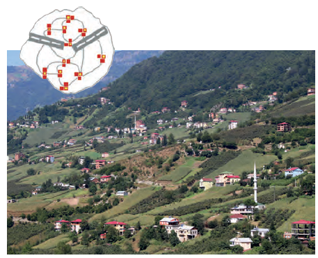 Görsel 2.18 Doğal koşulların etkisiyle oluşan dağınık dokulu kırsal yerleşme (Trabzon)