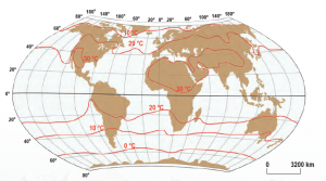 Harita 1.13: Dünya temmuz ayı ortalama sıcaklık dağılışı haritası