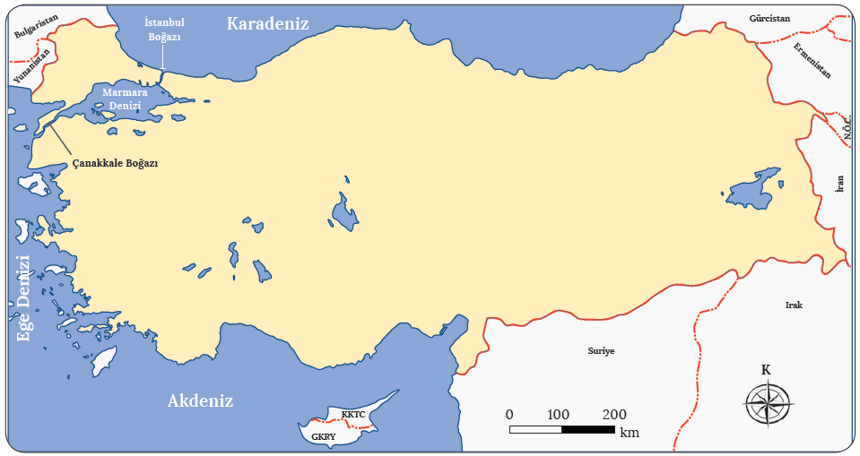 Harita 1.15 Türkiye'de yer alan denizler ve boğazlar