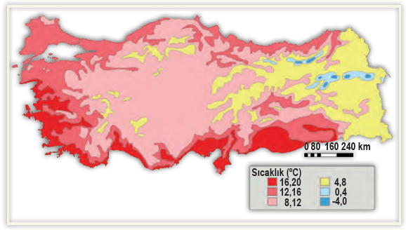 Harita 1.35 Türkiye’nin yıllık ortalama sıcaklık dağılışı
