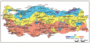 Harita 1.36 Türkiye’nin ortalama günlük güneşlenme süreleri