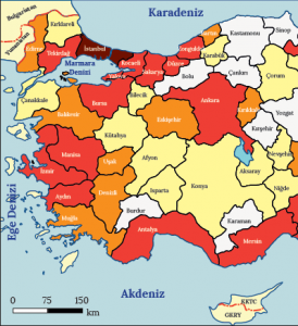 Harita 2.2 Türkiye'de nüfus yoğunluğu (TÜİK, 2017)