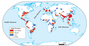 Harita 4.9 Dünyadaki sel ve taşkınların risk durumu (BM, 2013)