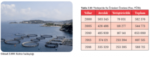 Görsel 2.100 Kültür balıkçılığı - Tablo 2.10 Türkiye'de Su Ürünleri Üretimi (Ton, TÜİK)