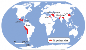 Harita 2.1 Dünyada ilk yerleşmelerin kurulduğu alanlar