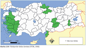 Harita 2.10 Türkiye'de tütün üretimi (TÜİK, 2016)
