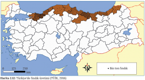 Harita 2.12 Türkiye'de fındık üretimi (TÜİK, 2016)