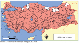 Harita 2.14 Türkiye'de kıl keçisi varlığı (TÜİK, 2016)