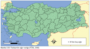Harita 2.15 Türkiye'de sığır varlığı (TÜİK, 2016)
