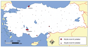 Harita 2.19 Türkiye'de bulunan boksit yataklarının dağılımı (MTA)