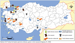 Harita 2.23 Türkiye'de faaliyet gösteren dokuma, giyim ve deri sanayisi (Doğanay, H., 2016)