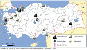 Harita 2.25 Türkiye'de kimya sanayisinin faaliyet gösterdiği yerler (Doğanay, H., 2016)