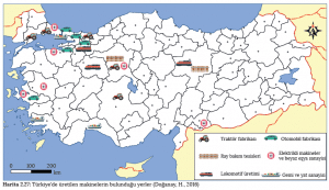 Harita 2.27 Türkiye'de üretilen makinelerin bulunduğu yerler (Doğanay, H., 2016)