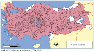 Harita 2.7 Türkiye'de arpa üretimi (TÜİK, 2016)